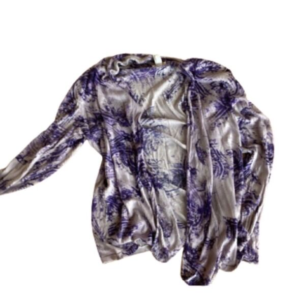Chicos purple cream print size one long sleeve open front sweater - Picture 10 of 14